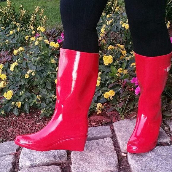 LAST PAIR! Women Tall Wedge Rain boots, #3100, Red - Picture 2 of 2